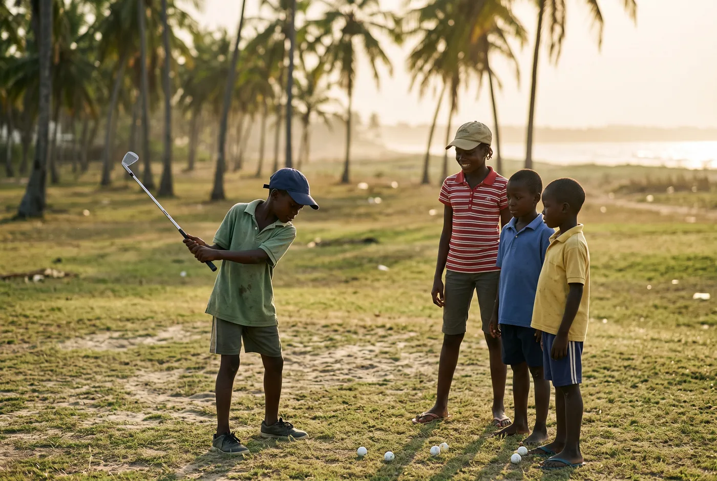 Des enfants s'initient au golf sous les palmiers